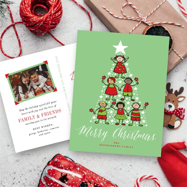 Merry And Bright Cartoon Christmas Tree Kids Fun Holiday Postcard (Creator Uploaded)