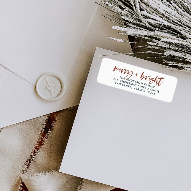 Merry and Bright | Casual Script Boho Christmas (Trendy and boho Christmas return address labels)