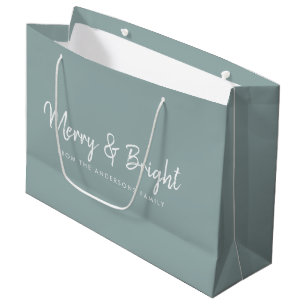 Merry and Bright   Casual Script Calligraphy Large Gift Bag