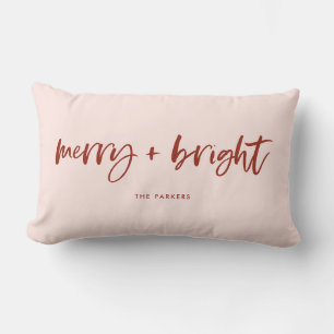 Merry and Bright   Casual Script Pink and Red Lumbar Cushion