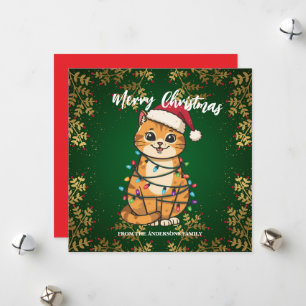 Merry and Bright cat Christmas kitten snow winter Holiday Card