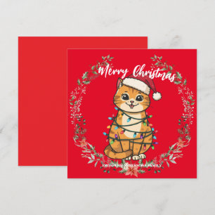 Merry and Bright cat Christmas kitten snow winter Holiday Card