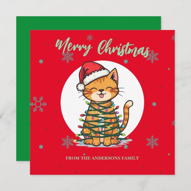 Merry and Bright cat Christmas kitten snow winter Holiday Card (Front/Back)