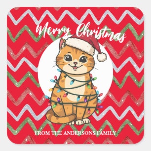 Merry and Bright cat Christmas kitten snow winter Square Sticker