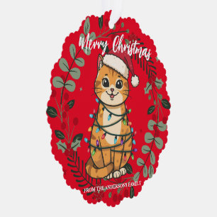 Merry and Bright cat Christmas kitten snow winter Tree Decoration Card