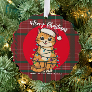 Merry and Bright cat Christmas kitten snow winter Tree Decoration Card