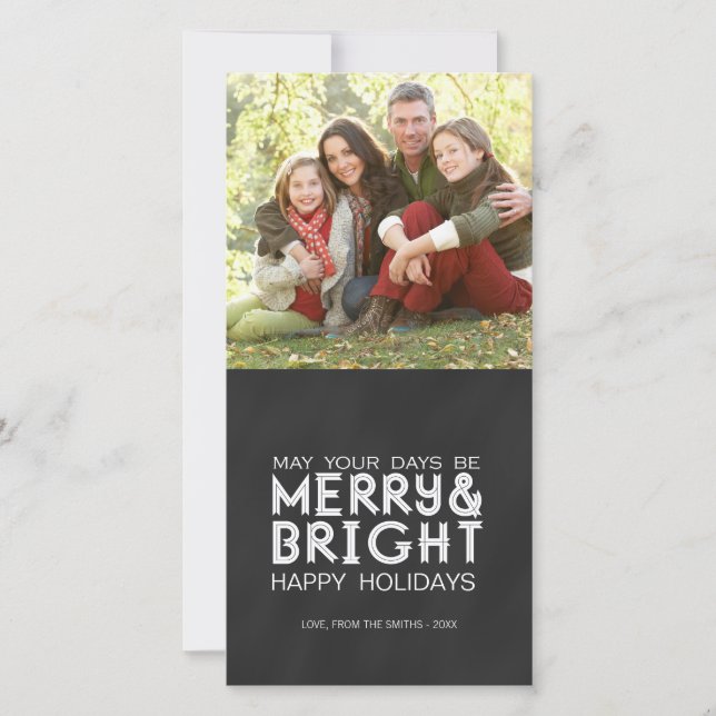 MERRY AND BRIGHT, CHALKBOARD HOLIDAY PHOTO CARD (Front)