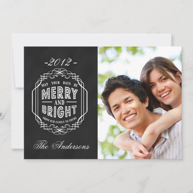 MERRY AND BRIGHT CHALKBOARD PHOTO HOLIDAY CARD (Front)