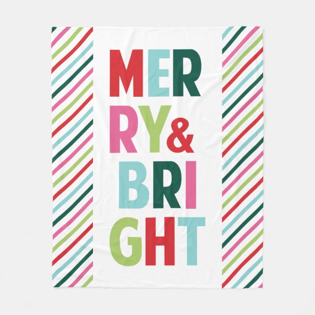 Merry and Bright Cheerful Holiday Fleece Blanket (Front)