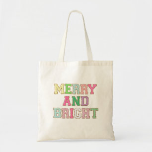 Merry And Bright Chenille Patch Letter Christmas Tote Bag