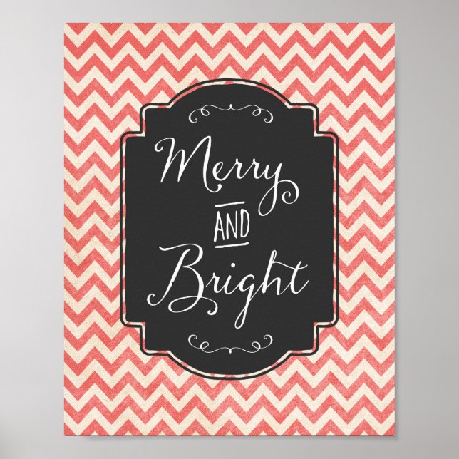Merry and Bright Chevron Rustic Christmas Sign (Front)