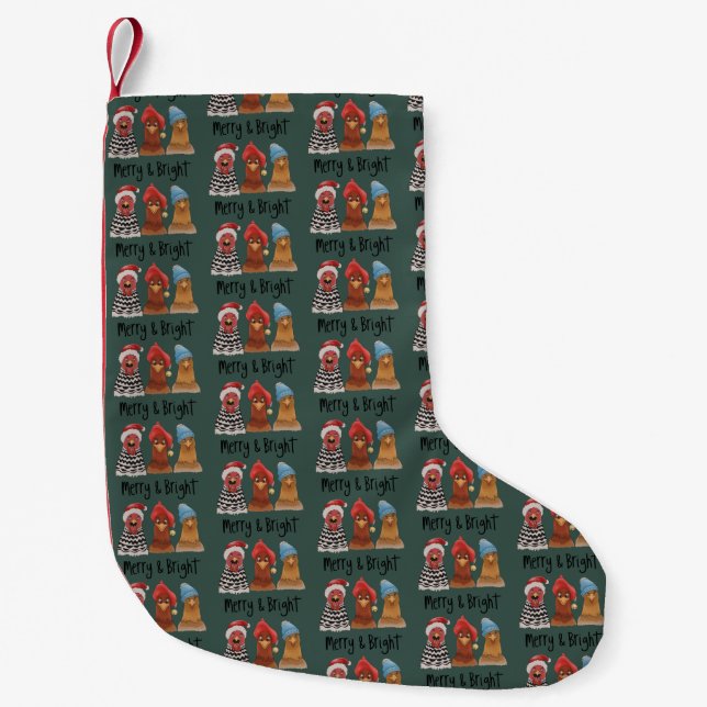 Merry And Bright Chickens Christmas Farm Animal  Small Christmas Stocking (Front)