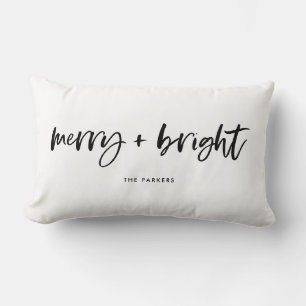 Merry and Bright   Christmas Black and White Lumbar Cushion