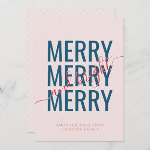 Merry and bright Christmas blush pink chequered Holiday Card