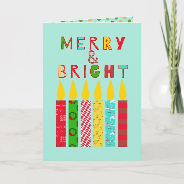 Merry and Bright Christmas Candles Greeting Card (Front)
