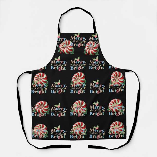 Merry and Bright Christmas Candy Cane Apron (Front)
