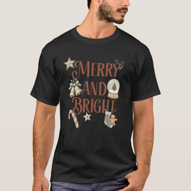 Merry and Bright Christmas Candy Cane Gingerbread  T-Shirt (Front)