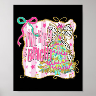 Merry And Bright Christmas Coquette Bow Xmas Tree Poster