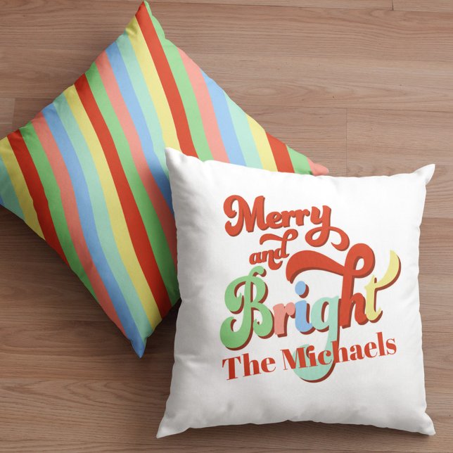 Merry and Bright Christmas Custom Cushion (Merry and Bright custom throw pillow.)