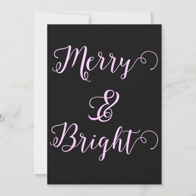 Merry and Bright Christmas Ebony Black Holiday Card (Front)