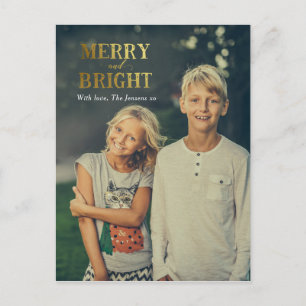 Merry and Bright Christmas family card postcard