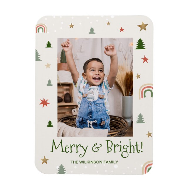 Merry And Bright Christmas family Cute Photo Magnet (Vertical)