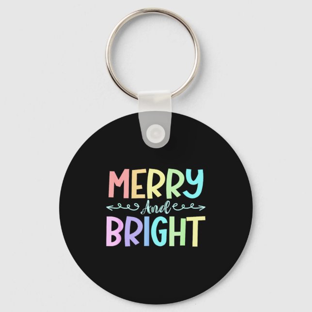 Merry And Bright Christmas Family Pajamas Matching Key Ring (Front)