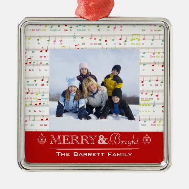 Merry and bright Christmas family photo ornament (Front)