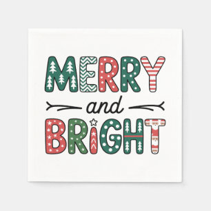 Merry And Bright Christmas Family Xmas Holiday Napkin