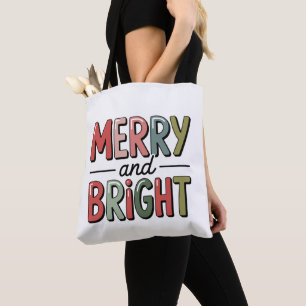 Merry And Bright Christmas Family Xmas Holiday Tote Bag