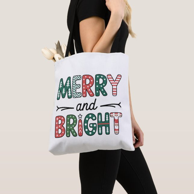 Merry And Bright Christmas Family Xmas Holiday Tote Bag (Close Up)