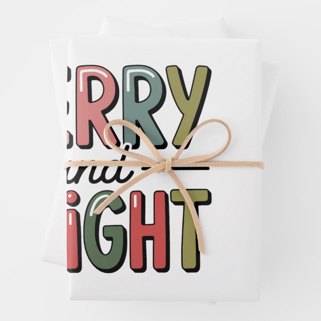 Merry And Bright Christmas Family Xmas Holiday Wrapping Paper Sheet (In situ)