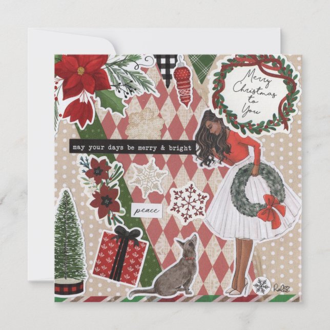 Merry and Bright Christmas Flat Greeting Card (Front)