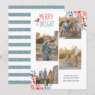 Merry and Bright Christmas four photo collage card