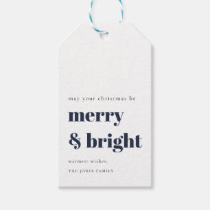 Merry and Bright Christmas Gift Tags navy blue