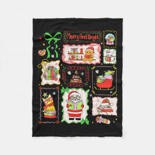 Merry And Bright Christmas Gingerbread Santa Book  Fleece Blanket