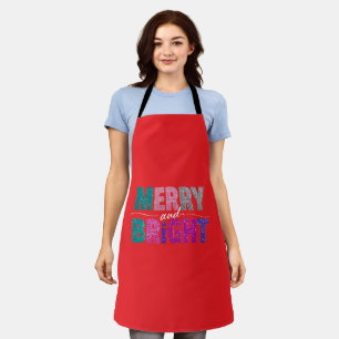 Merry and Bright Christmas Glitter Shirt Apron