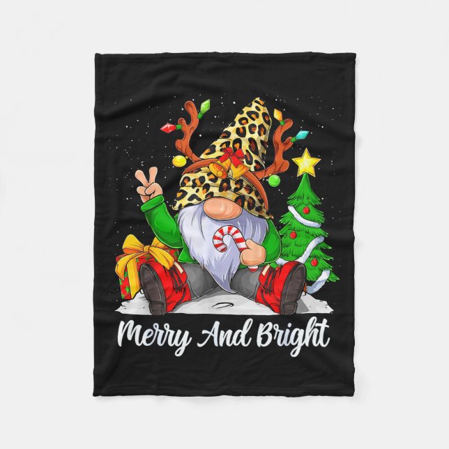 Merry And Bright Christmas Gnome Family Pajamas Ma Fleece Blanket (Front)