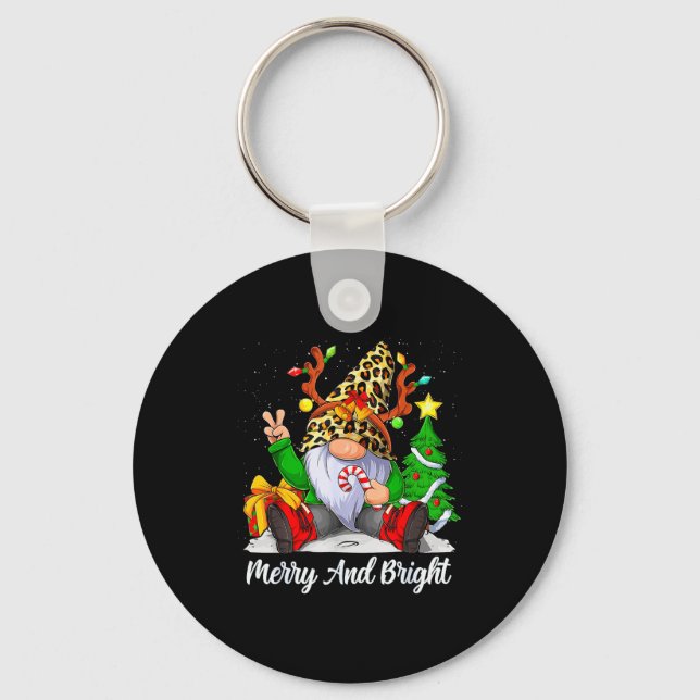 Merry And Bright Christmas Gnome Family Pajamas Ma Key Ring (Front)