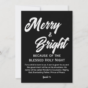 Merry and Bright Christmas Gold Beige Script Black Holiday Card