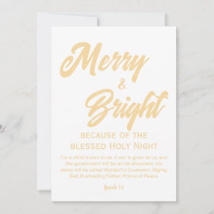 Merry and Bright Christmas Gold Beige Script Holiday Card