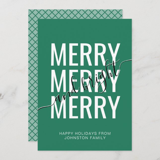 Merry and bright Christmas green chequered holiday (Front/Back)