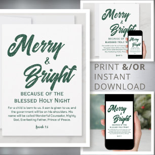 Merry and Bright Christmas Green Script Holiday Card