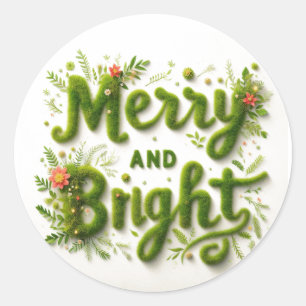Merry and Bright, Christmas Greeting Cards Classic Round Sticker