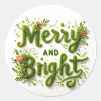 Merry and Bright, Christmas Greeting Cards  Classic Round Sticker