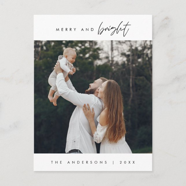 Merry and Bright, Christmas Greeting, Family Photo Postcard (Front)