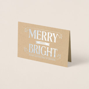 Merry and Bright Christmas Holiday Bold Silver Foil Card
