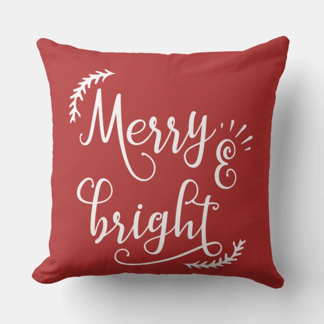 merry and bright Christmas Holiday Cushion (Front)