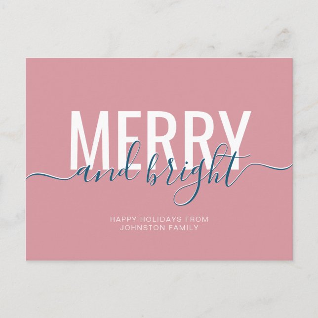 Merry and bright Christmas holiday dusty pink Postcard (Front)