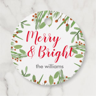Merry and Bright Christmas Holiday Favour Tags